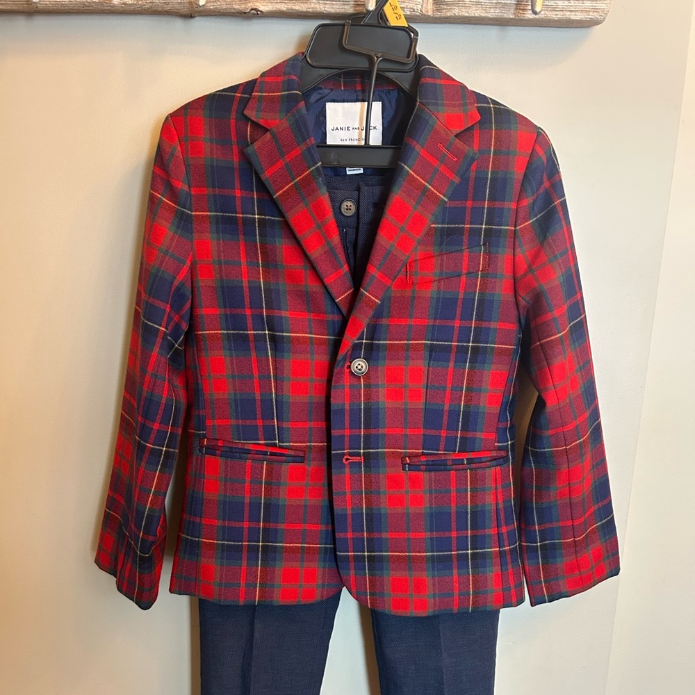 Janie and Jack Red and Blue Plaid Suit Set